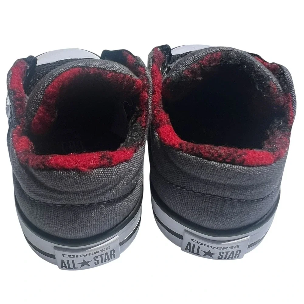 Converse All Star Low Top Toddler Sneakers  Black/Red/Gray Size 4 plaid lining